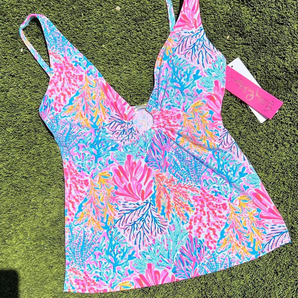 *NWT* Lilly Pulitzer V-Neck Tankini Top INDIVIDUAL - Pink and Blue Coral Print